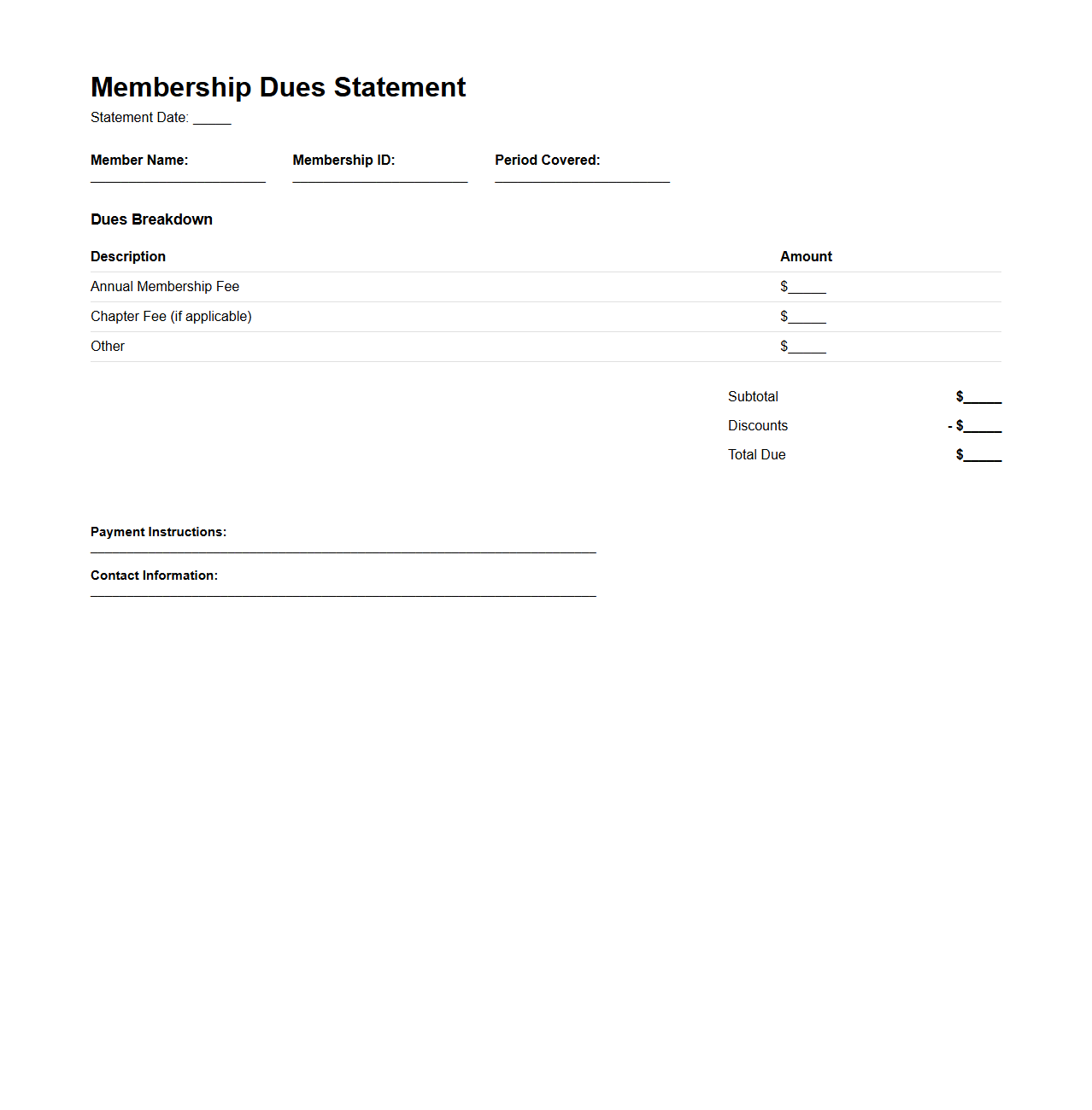 Clear Statement Layout for Membership Dues