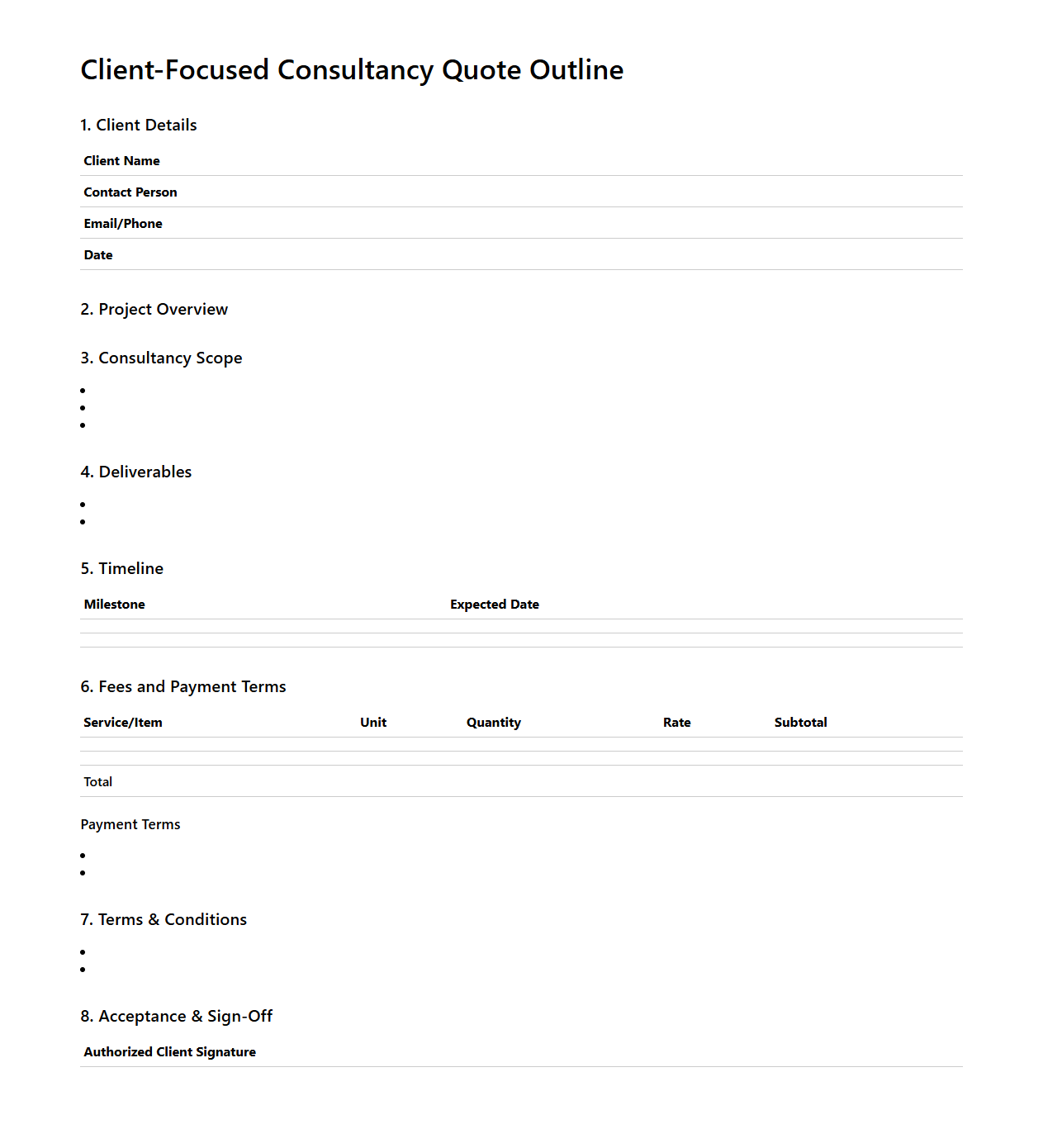Client-Focused Consultancy Quote Outline