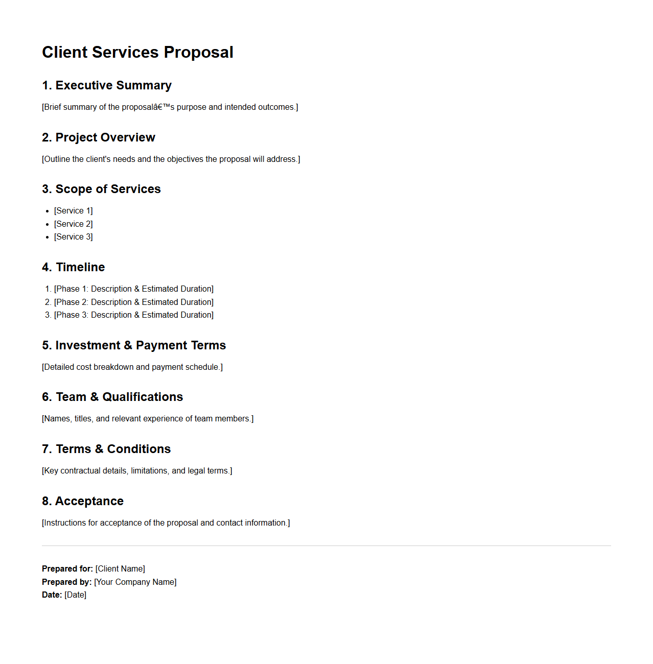 Client Services Proposal Structure Sample