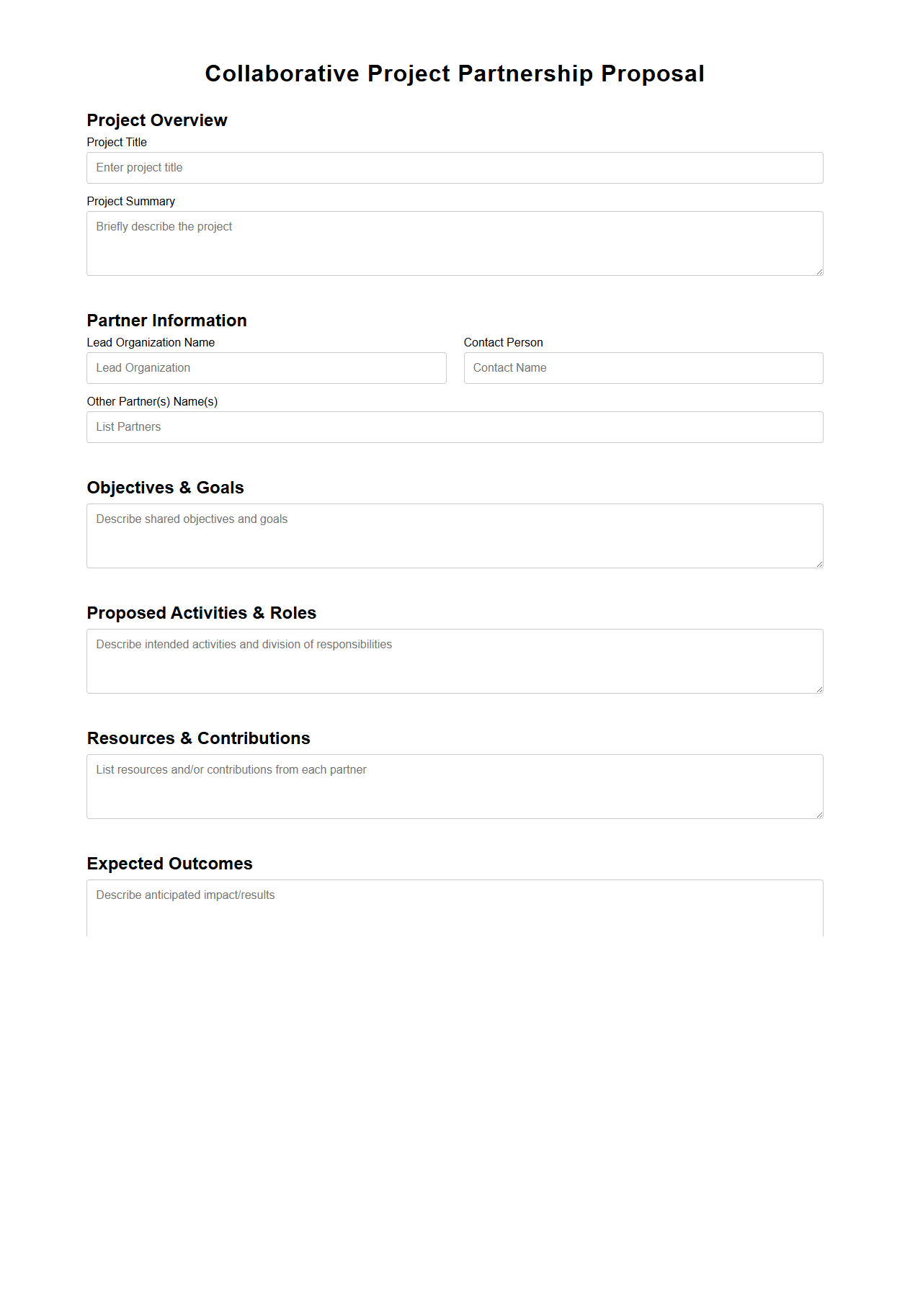 Collaborative Project Partnership Proposal Template