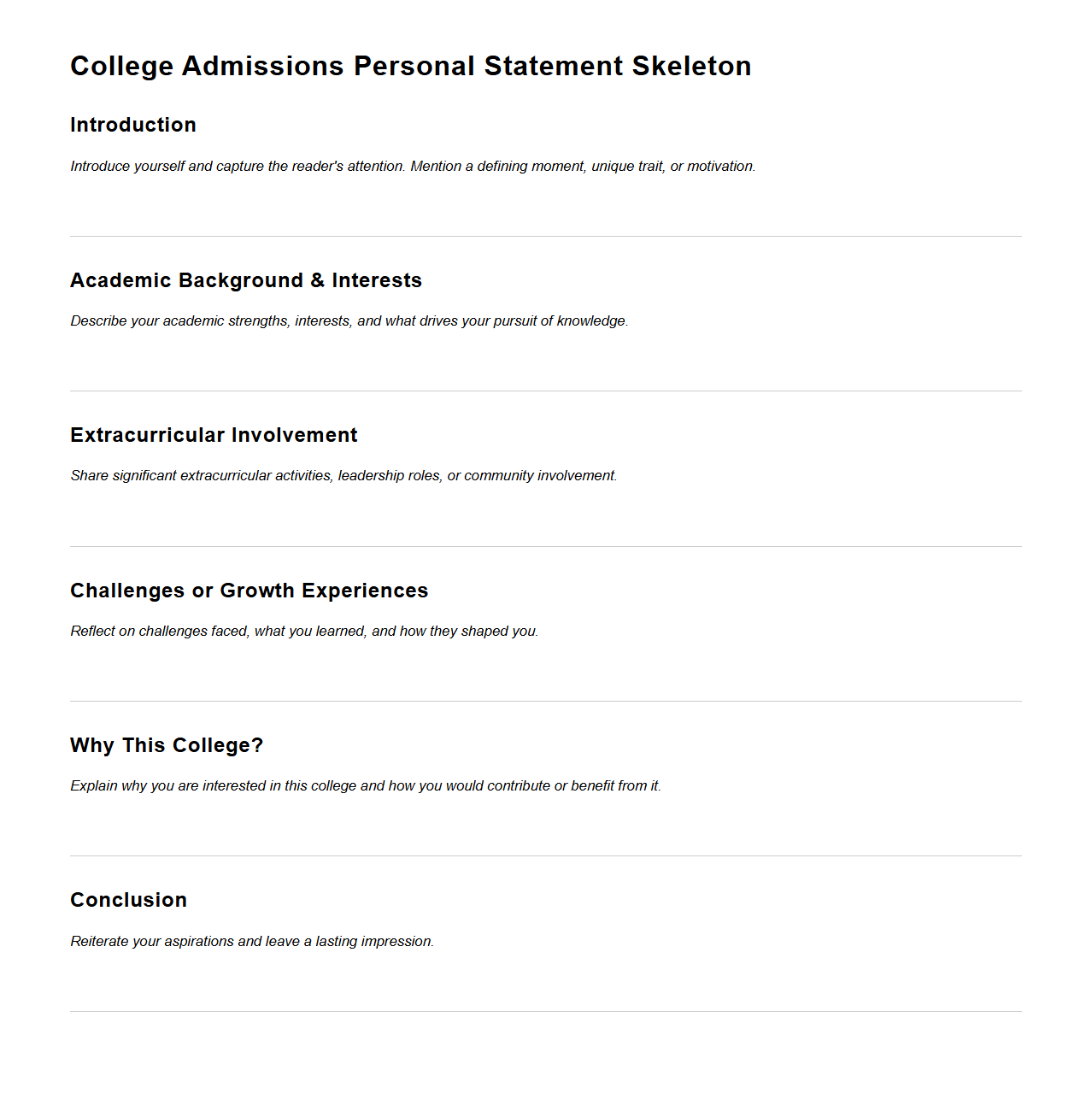 College Admissions Personal Statement Skeleton