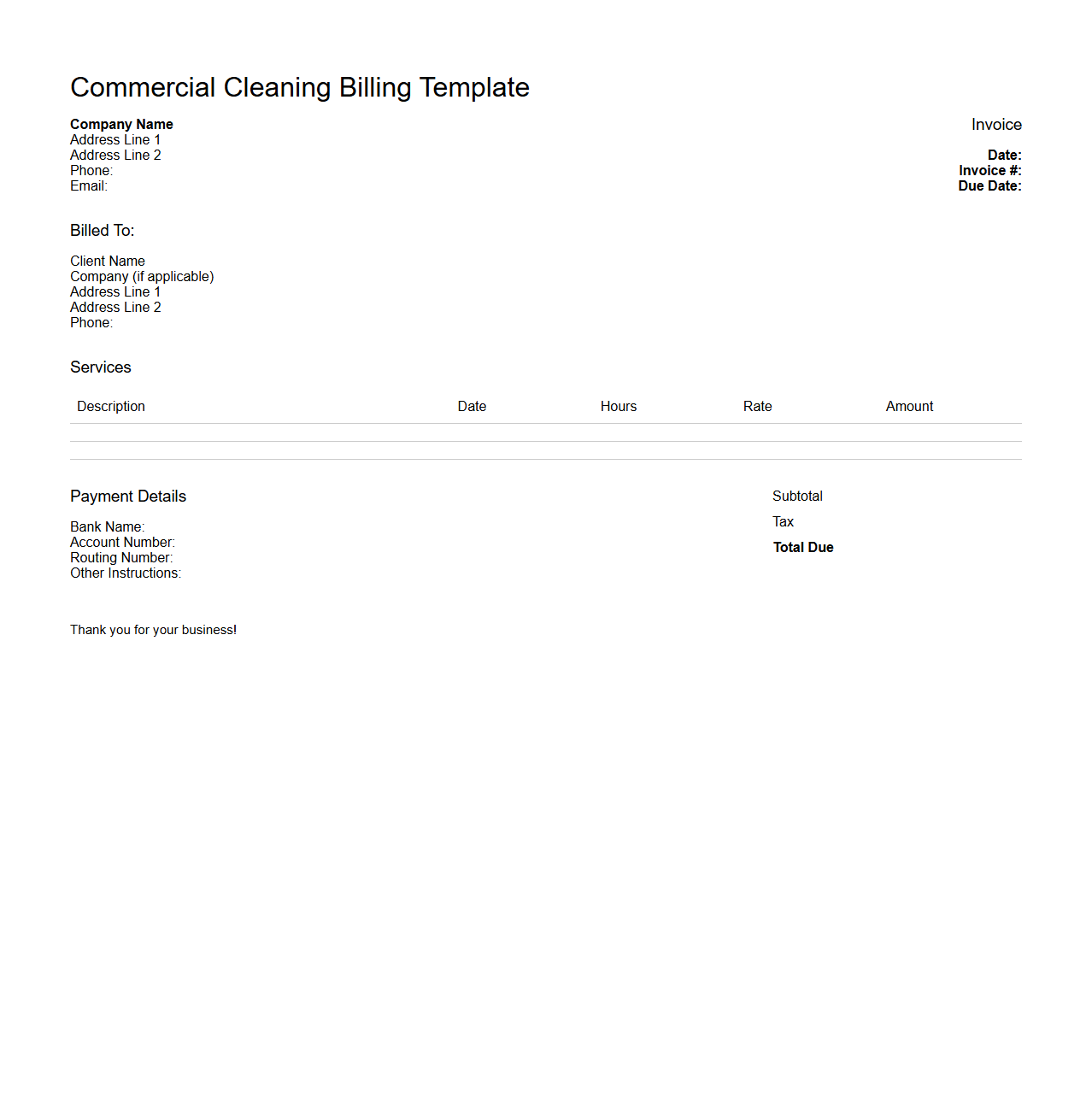 Commercial Cleaning Billing Template