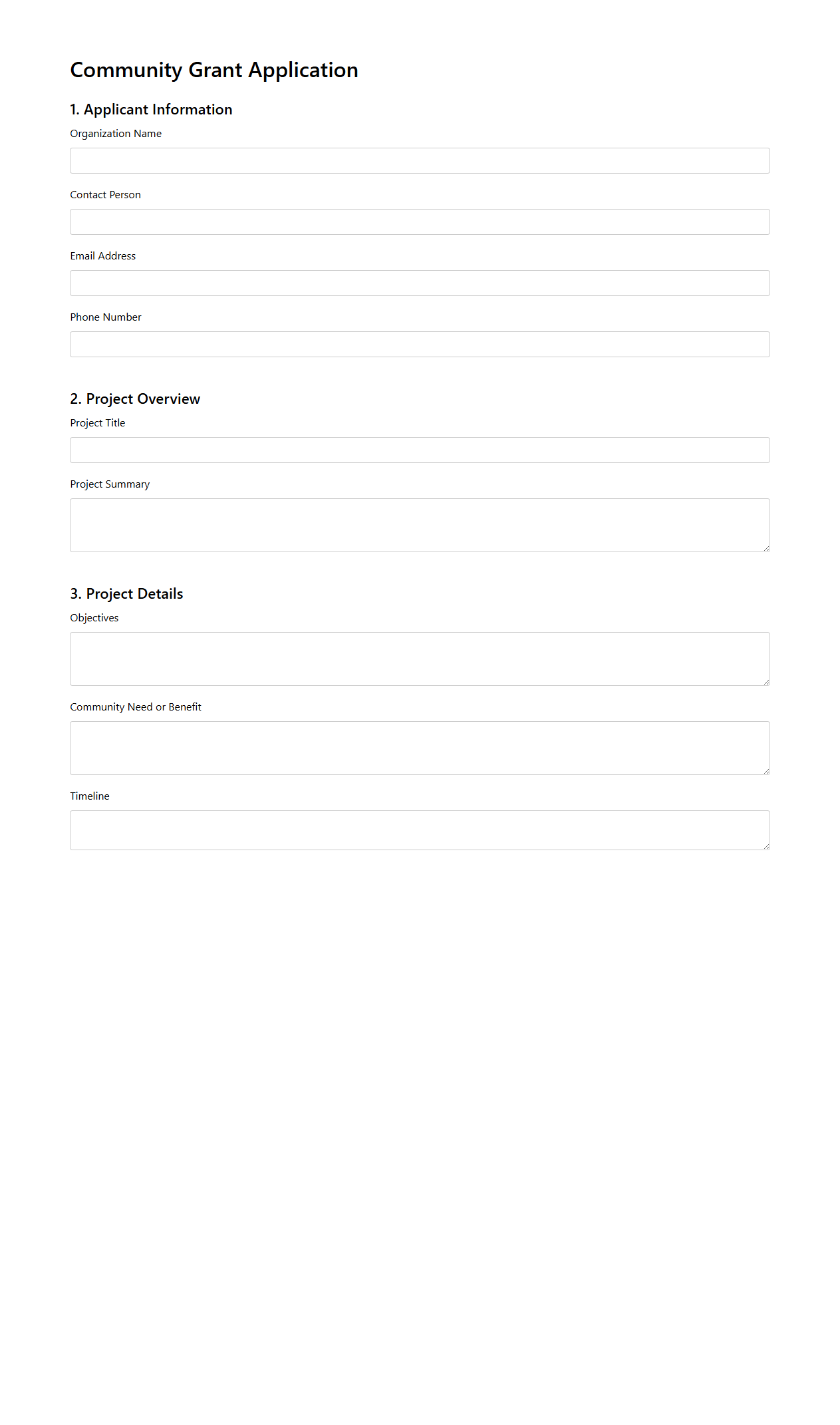 Community Grant Application Structure