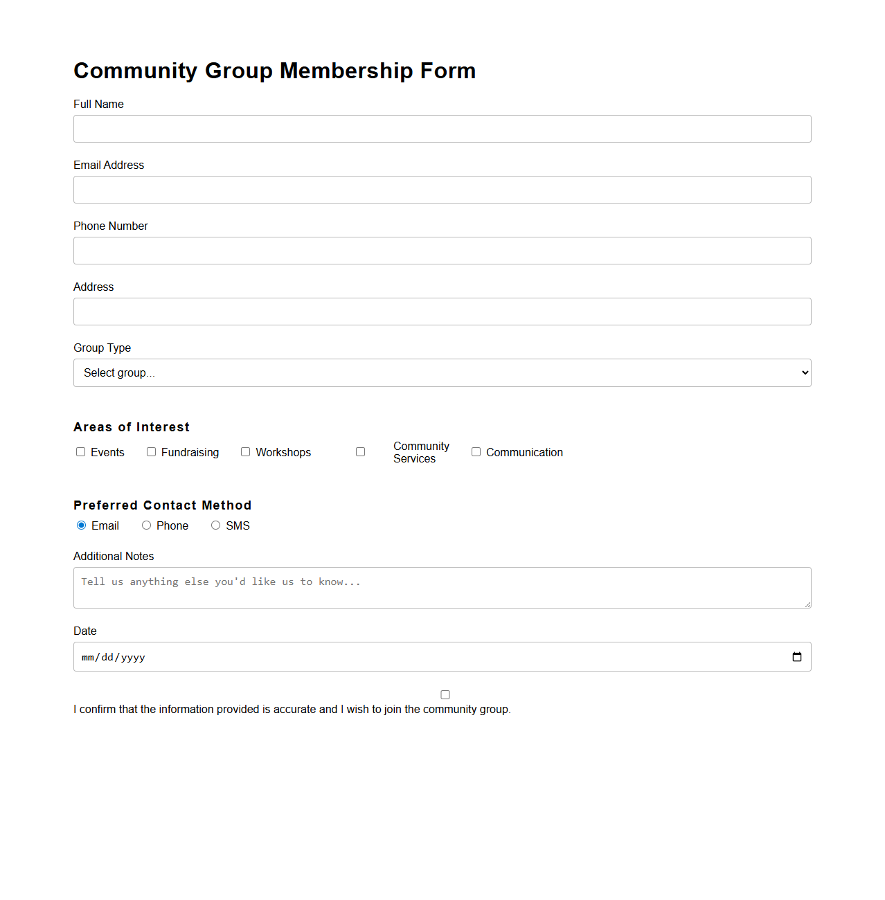 Community Group Membership Form Template