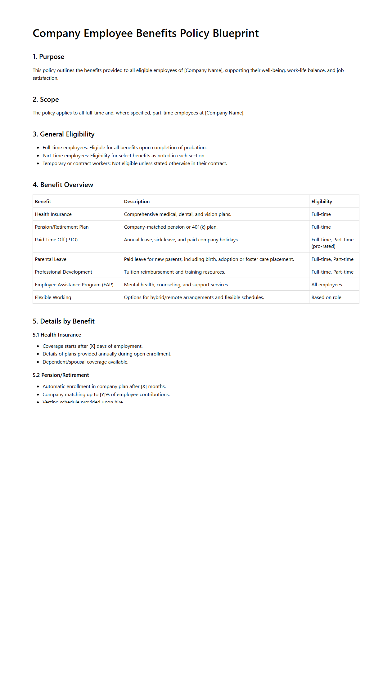 Company Employee Benefits Policy Blueprint