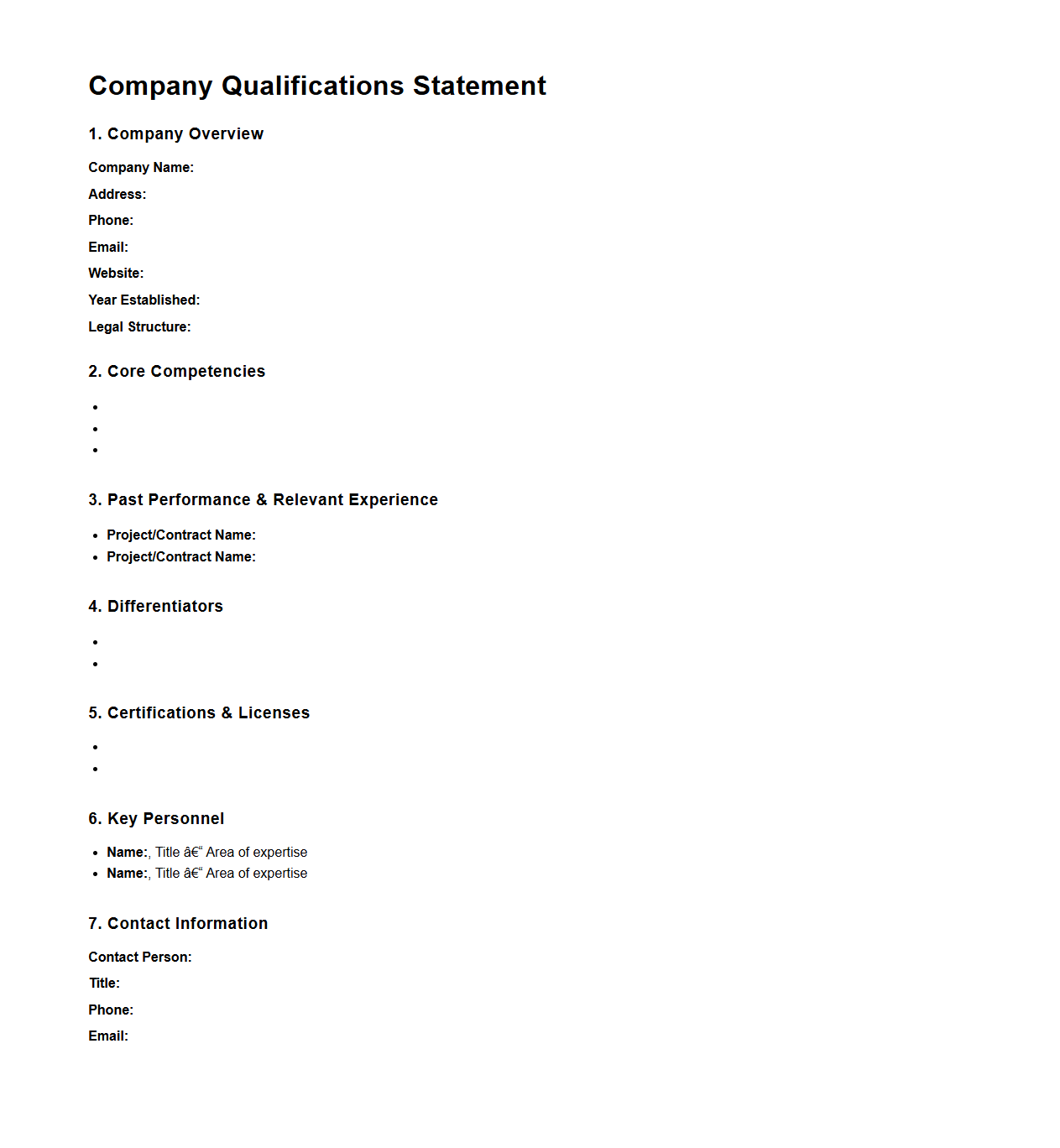 Company Qualifications Statement Structure