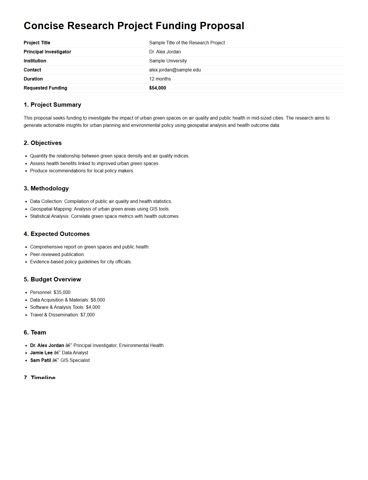 Concise Research Project Funding Proposal