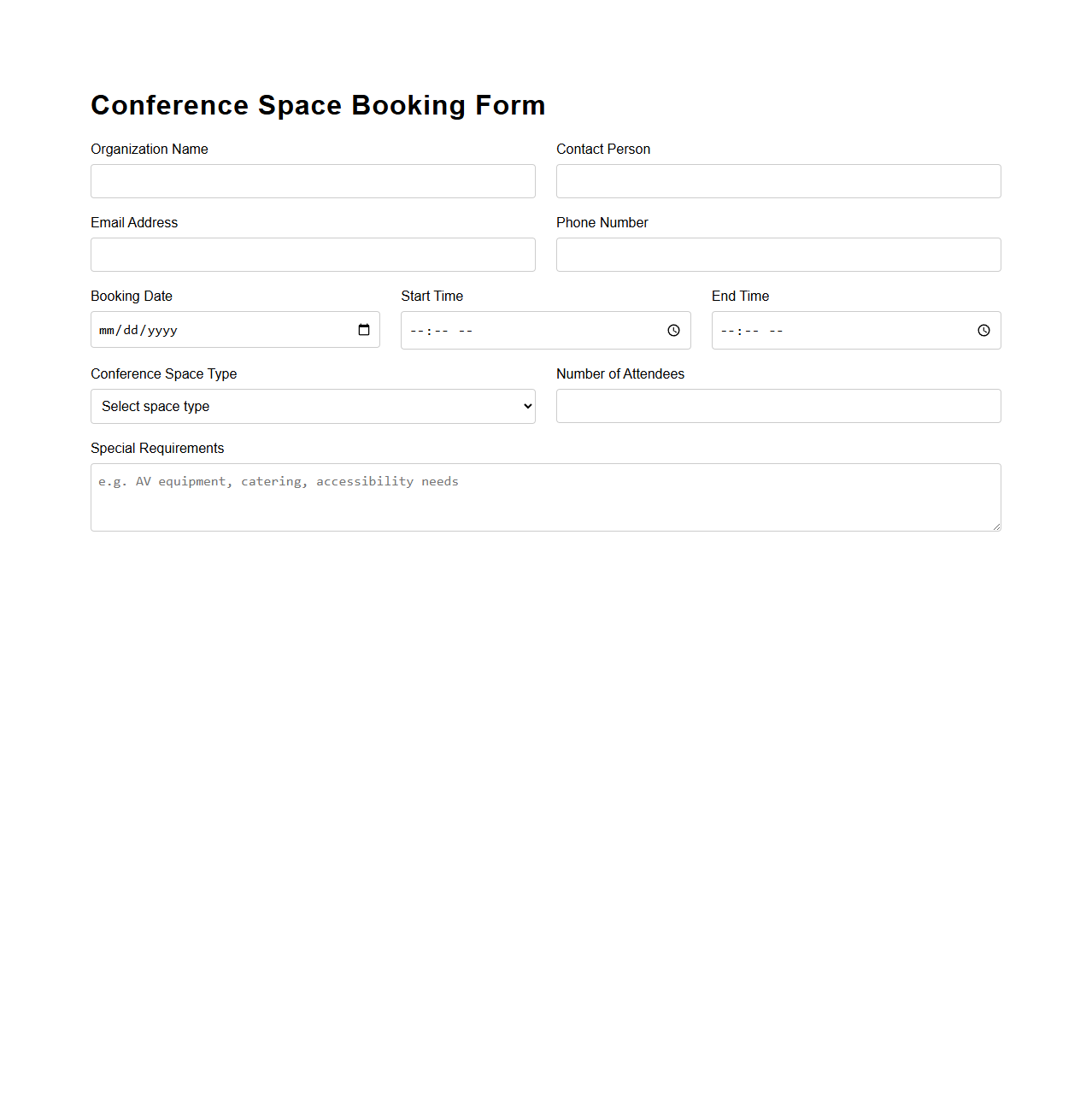 Conference Space Booking Form Template