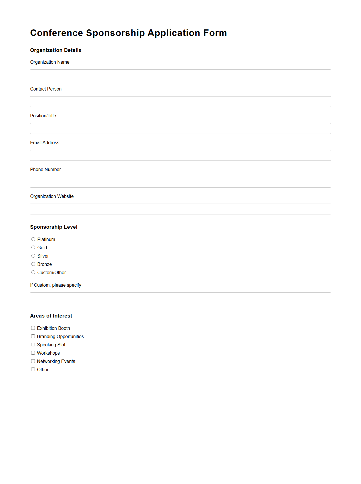Conference Sponsorship Application Form