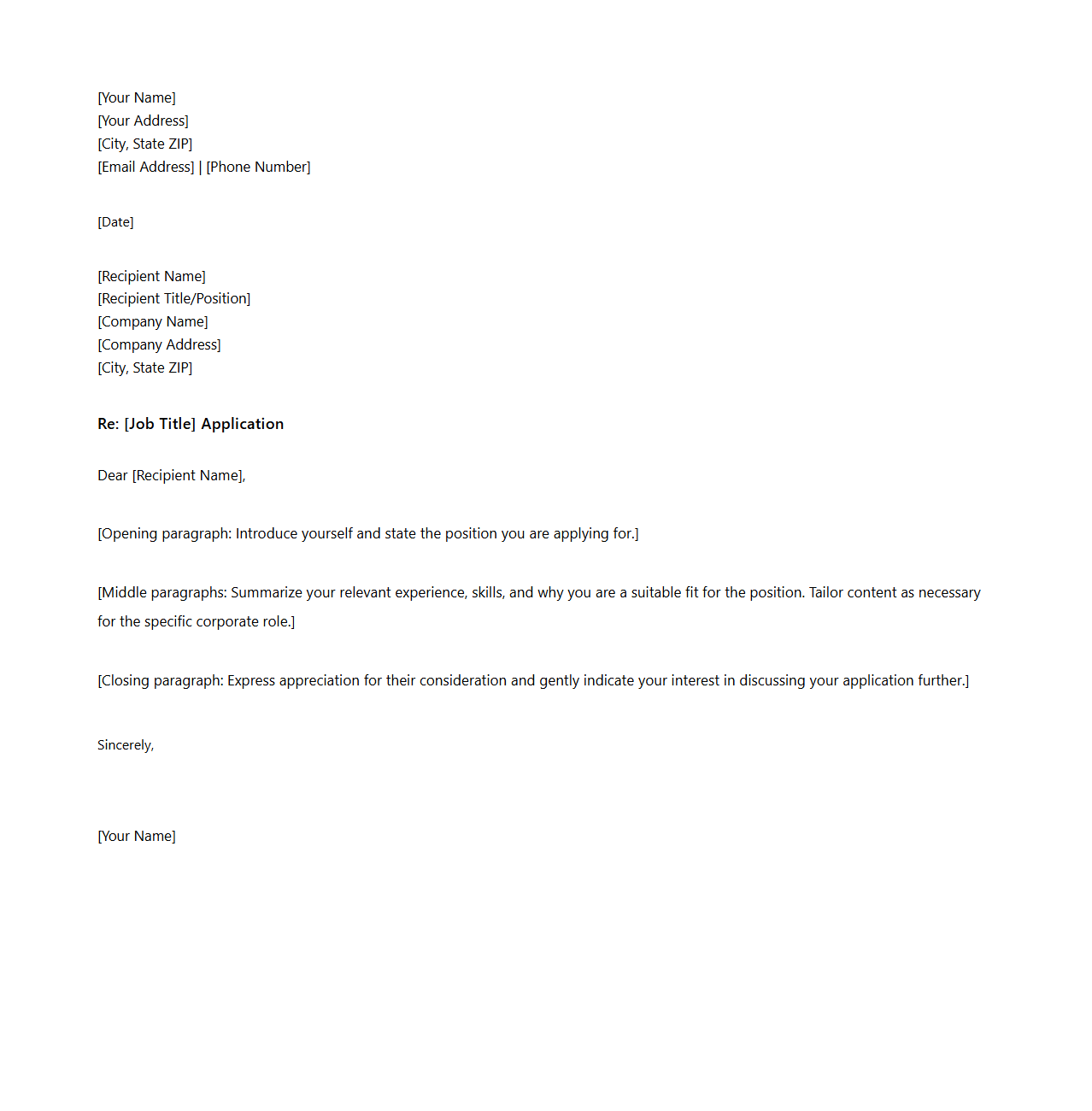 Contemporary Blank Cover Letter Layout for Corporate Roles
