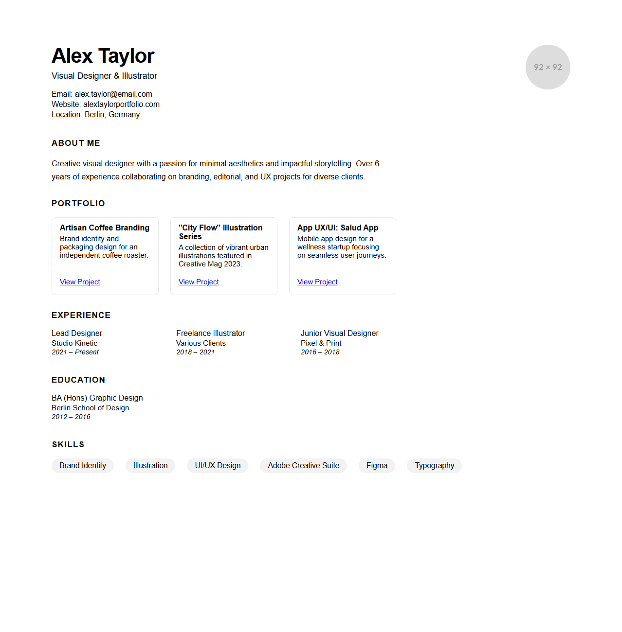 Contemporary Portfolio Resume Format for Creatives