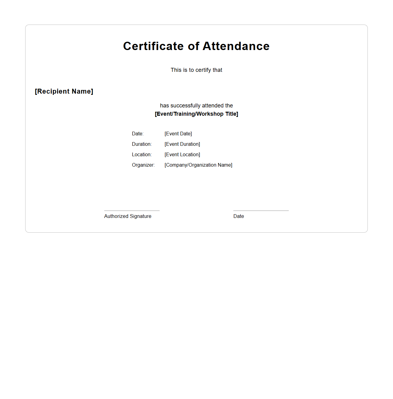 Corporate Attendance Certificate Example
