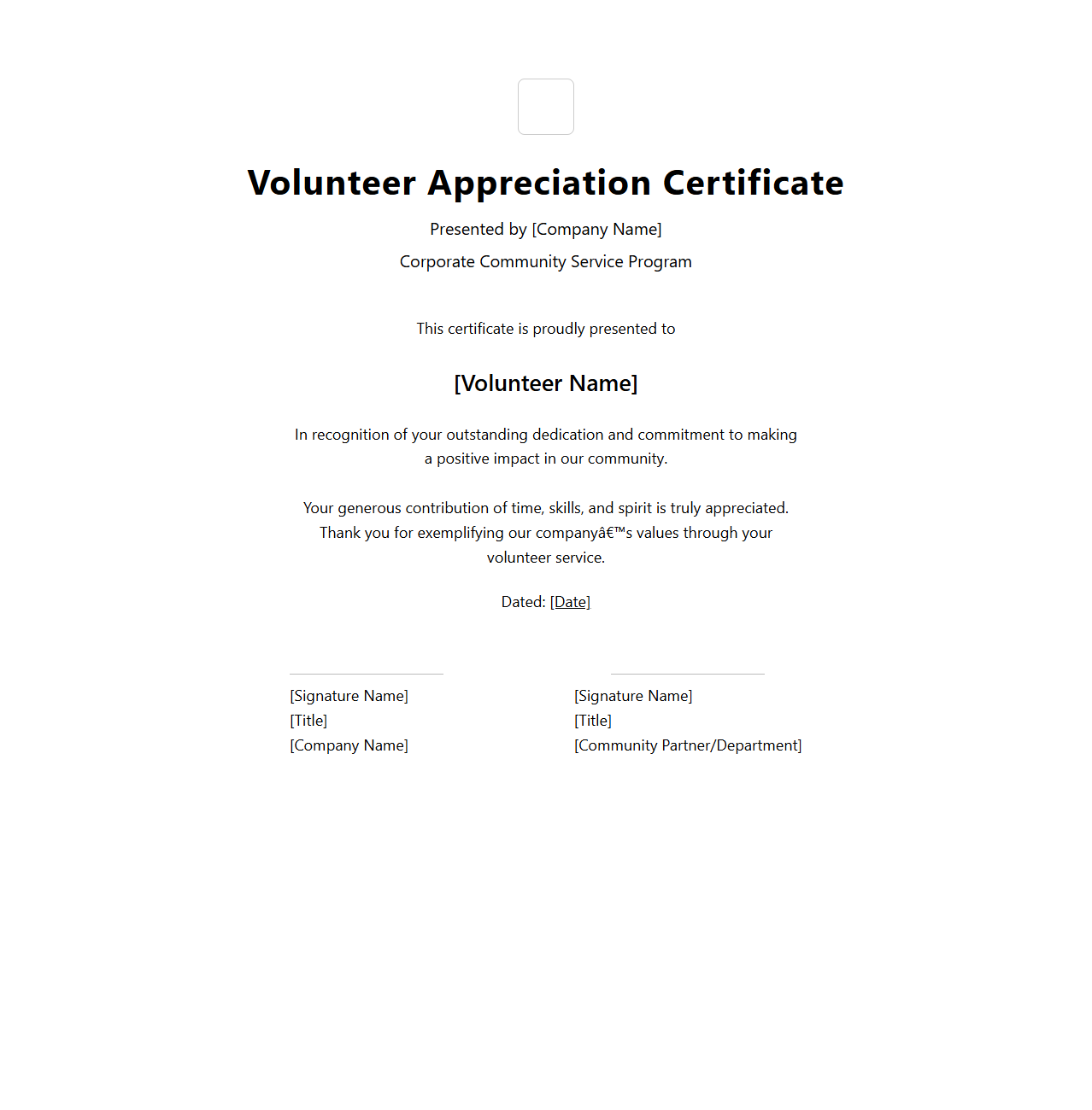 Corporate Community Service Volunteer Appreciation Template