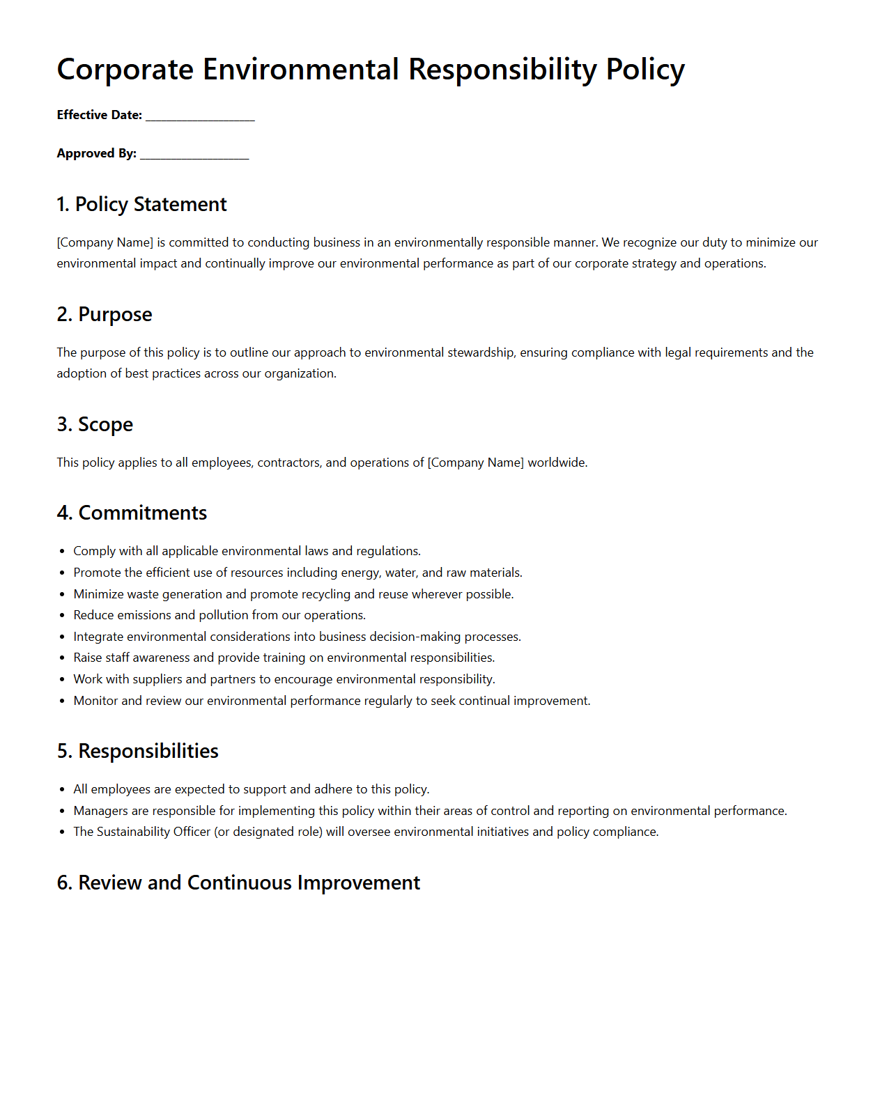 Corporate Environmental Responsibility Policy Template