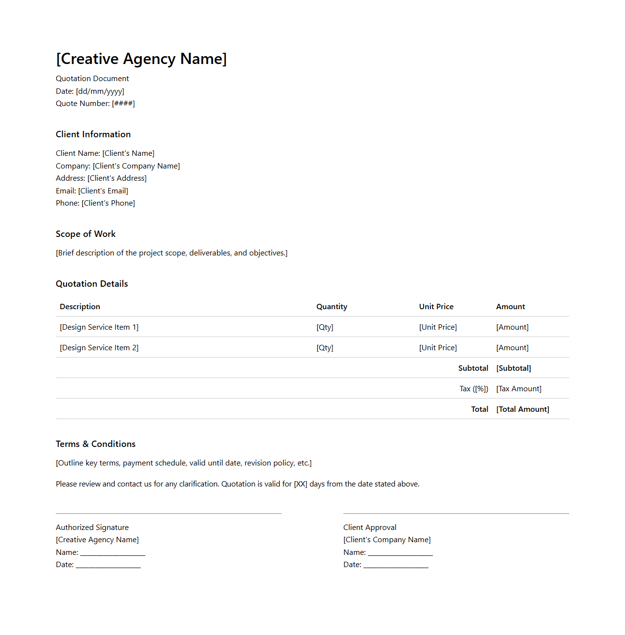 Creative Agency Quotation Document for Designers