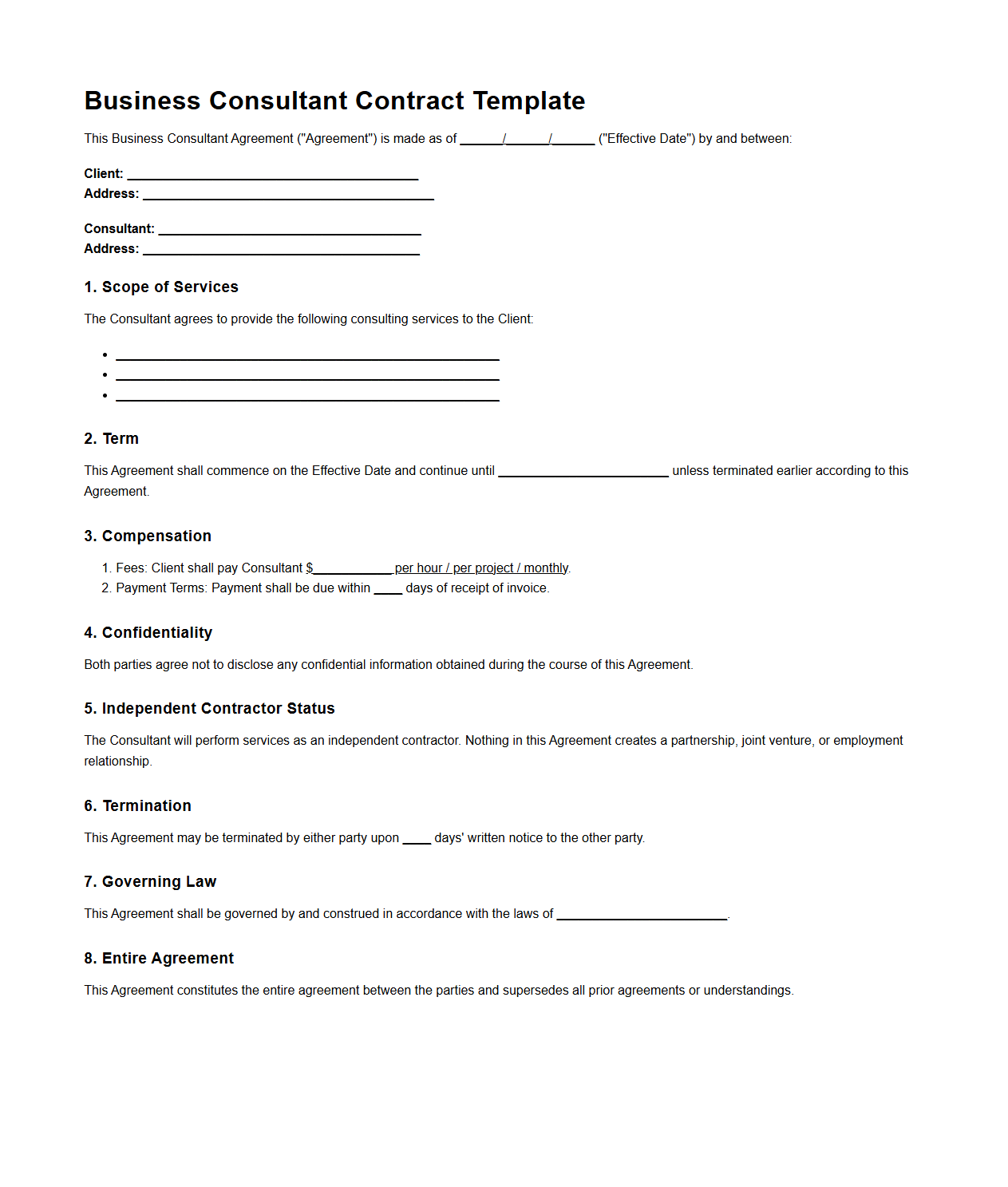 Customizable Business Consultant Contract Template