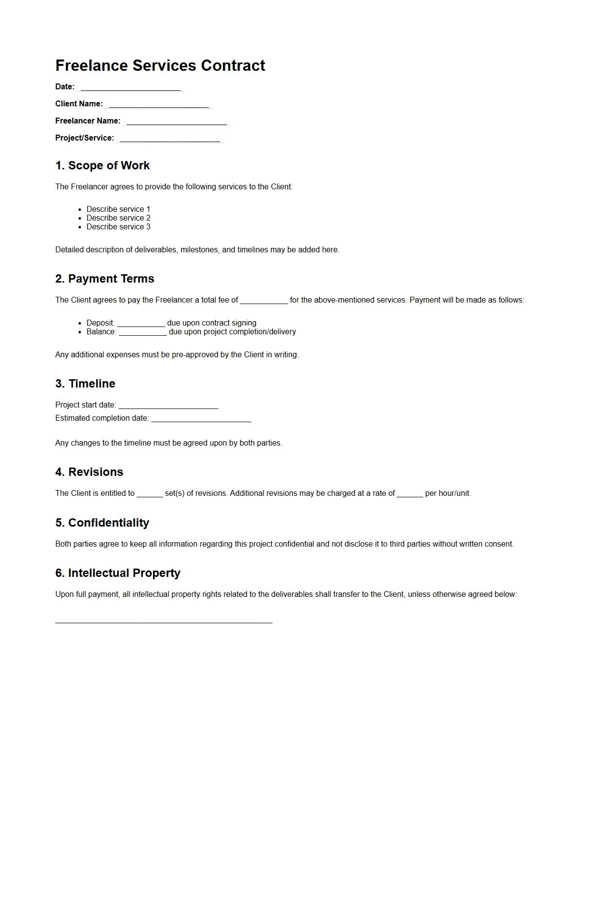 Customizable Freelance Services Contract Template