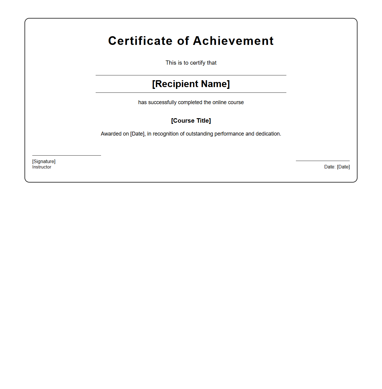 Customizable Online Course Achievement Certificate Design
