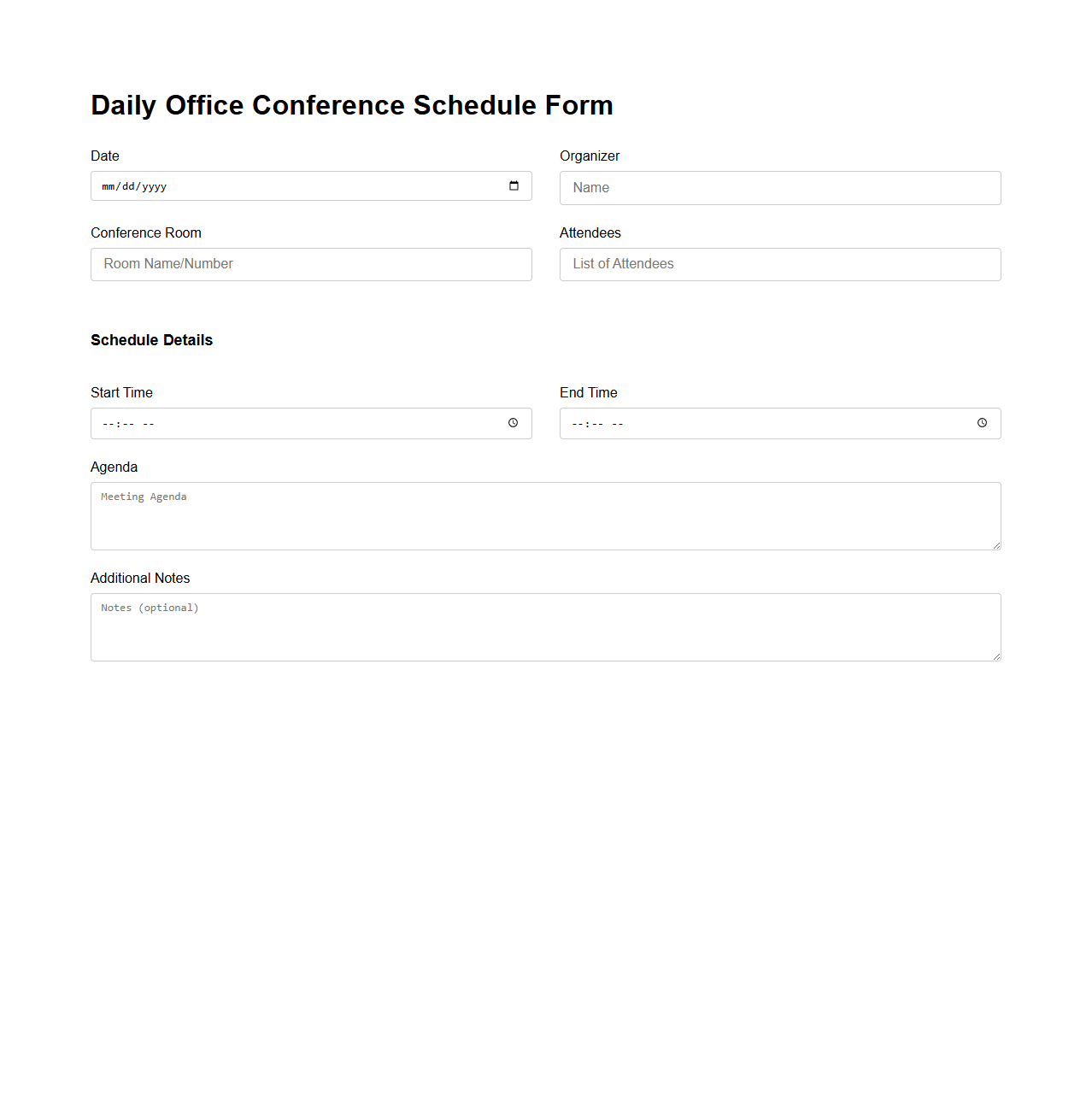 Daily Office Conference Schedule Form