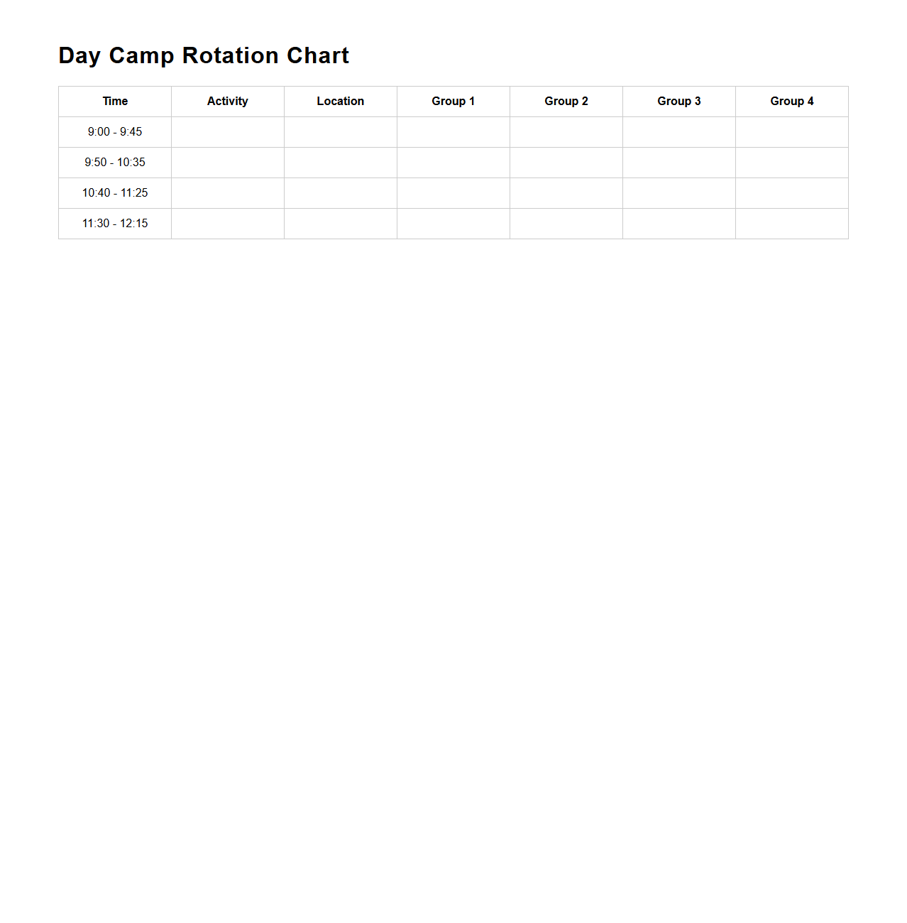 Day Camp Rotation Chart
