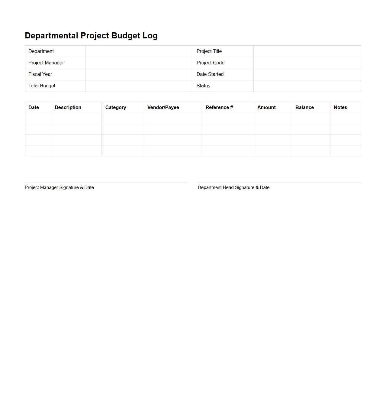 Departmental Project Budget Log