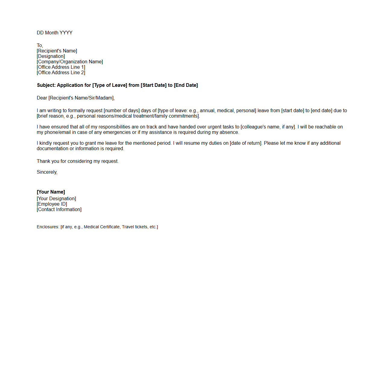Detailed Leave Application Letter Template