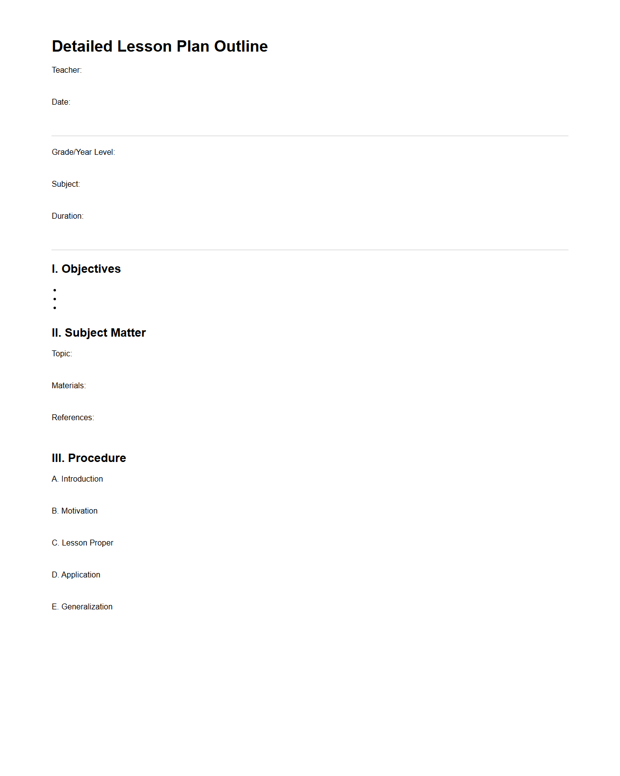 Detailed Lesson Plan Outline for Teachers