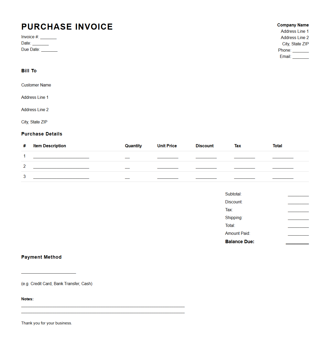 Detailed Purchase Invoice Receipt