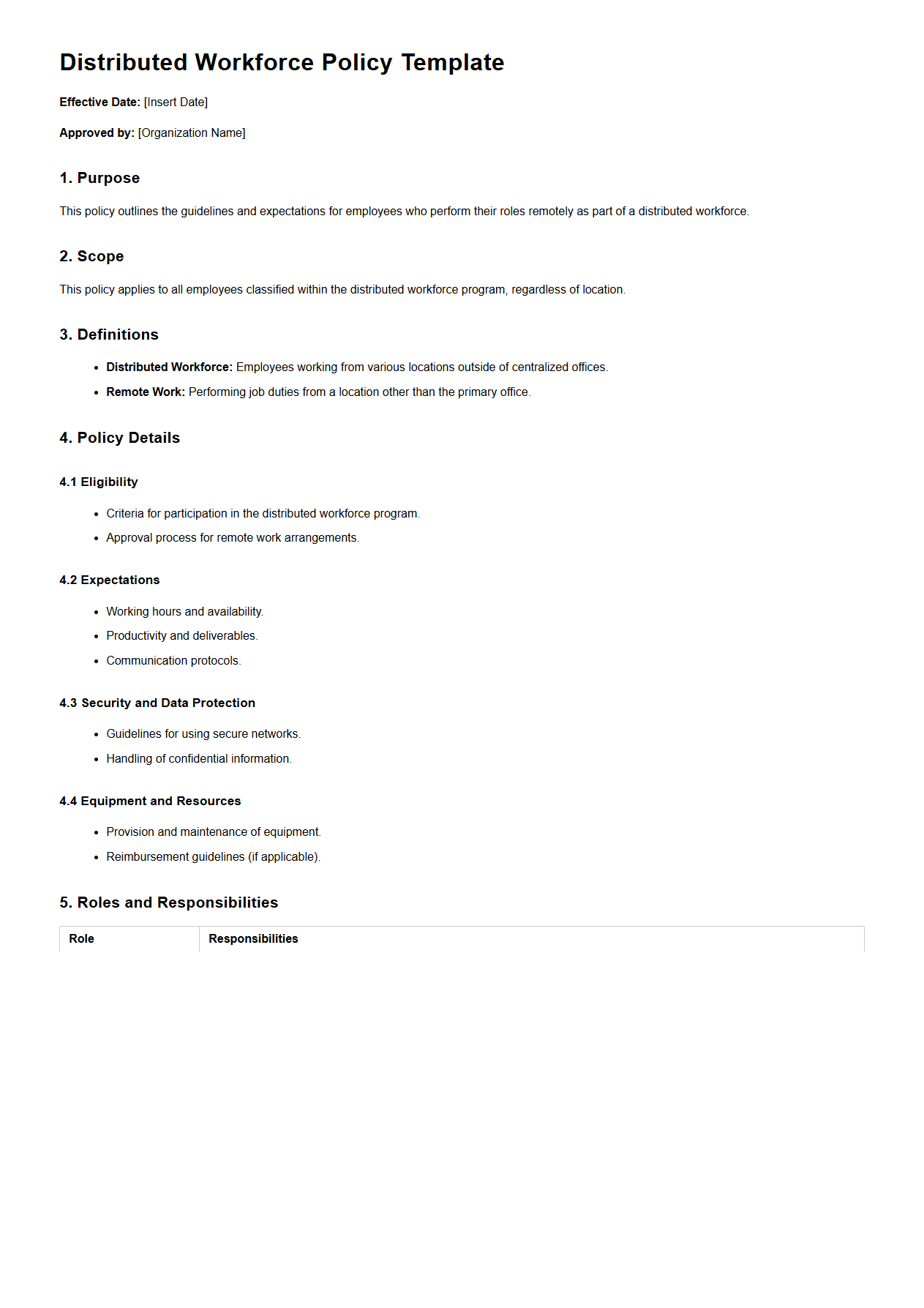 Distributed Workforce Policy Template