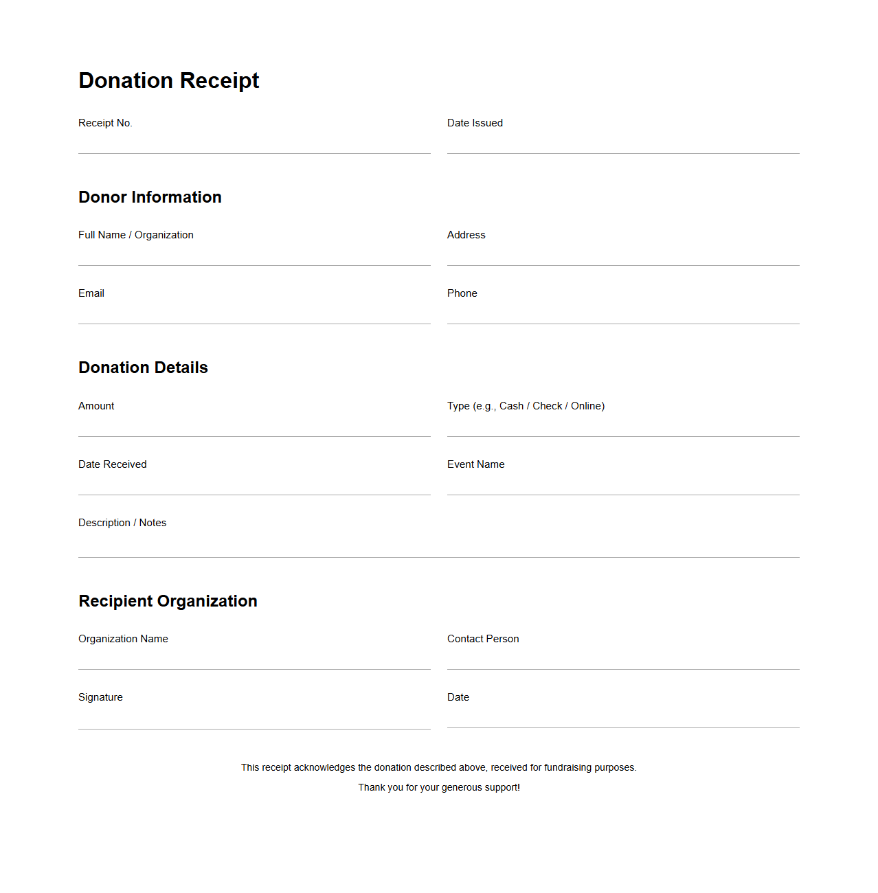 Donation Receipt for Fundraising Events