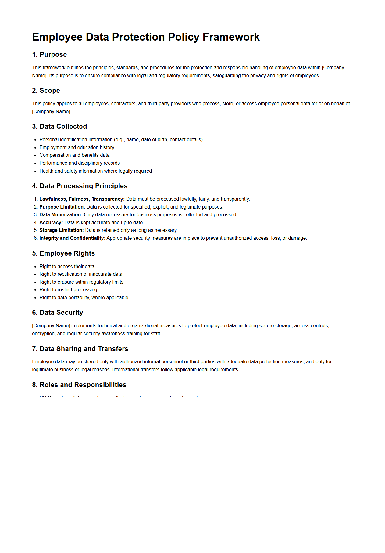 Employee Data Protection Policy Framework
