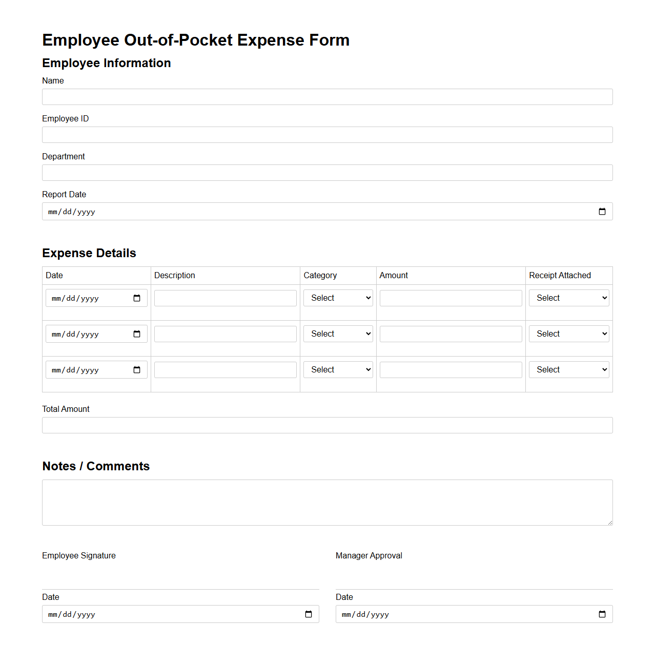 Employee Out-of-Pocket Expense Form