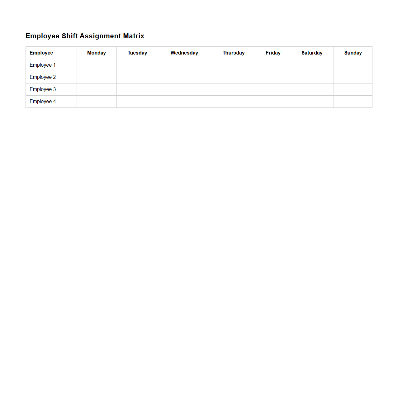 Employee Shift Assignment Matrix