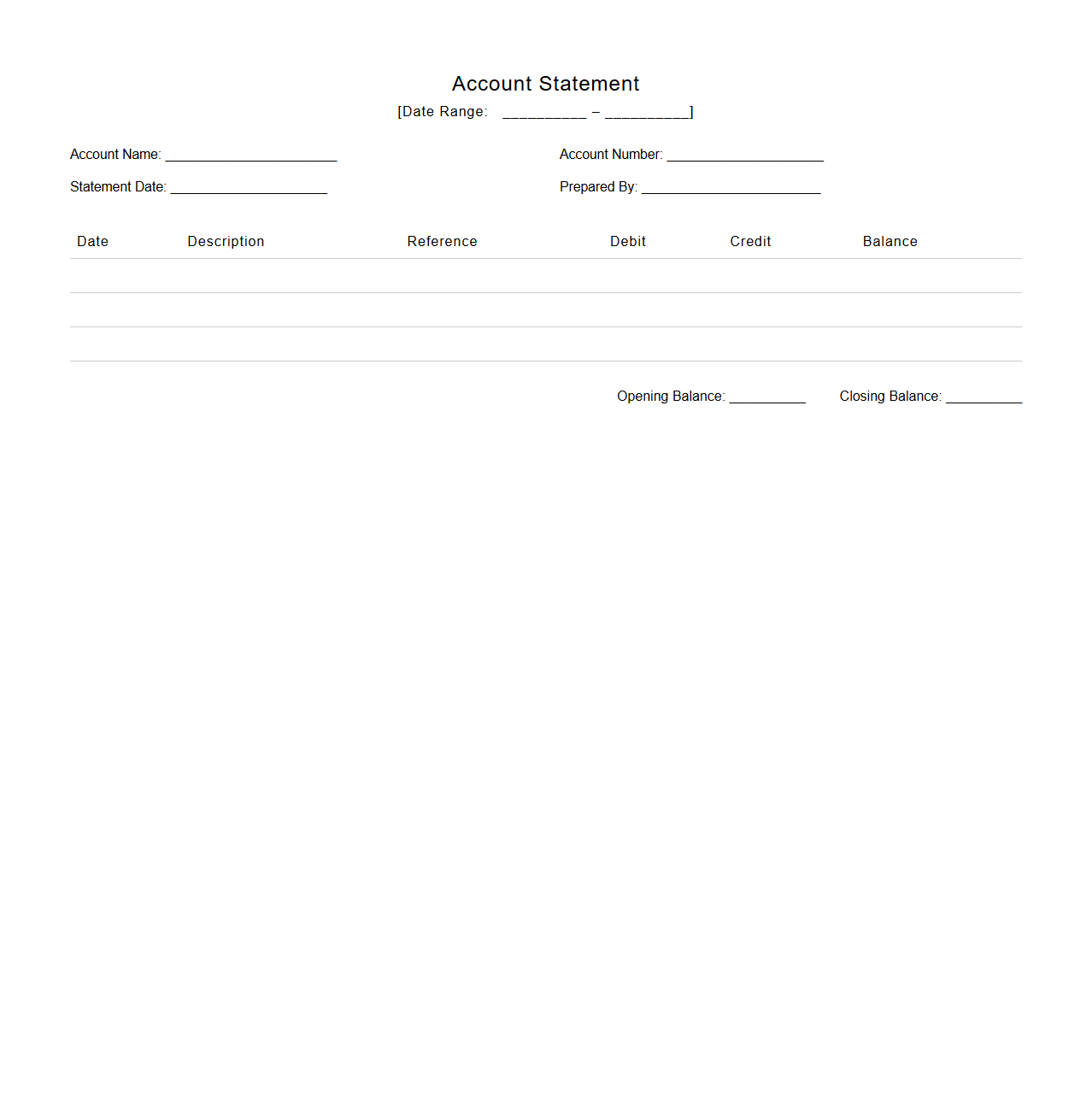 Empty Account Statement Template