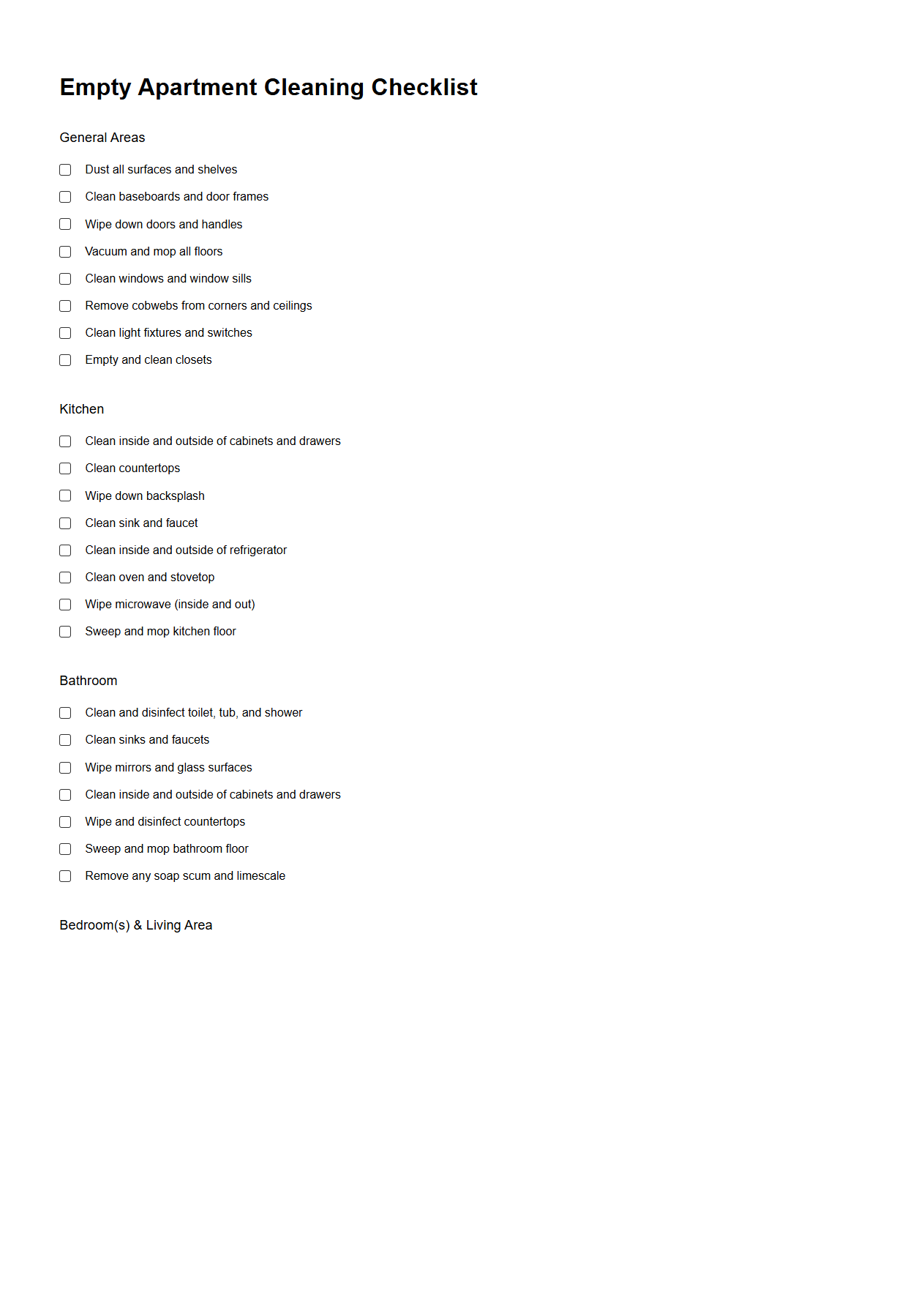 Empty Apartment Cleaning Checklist
