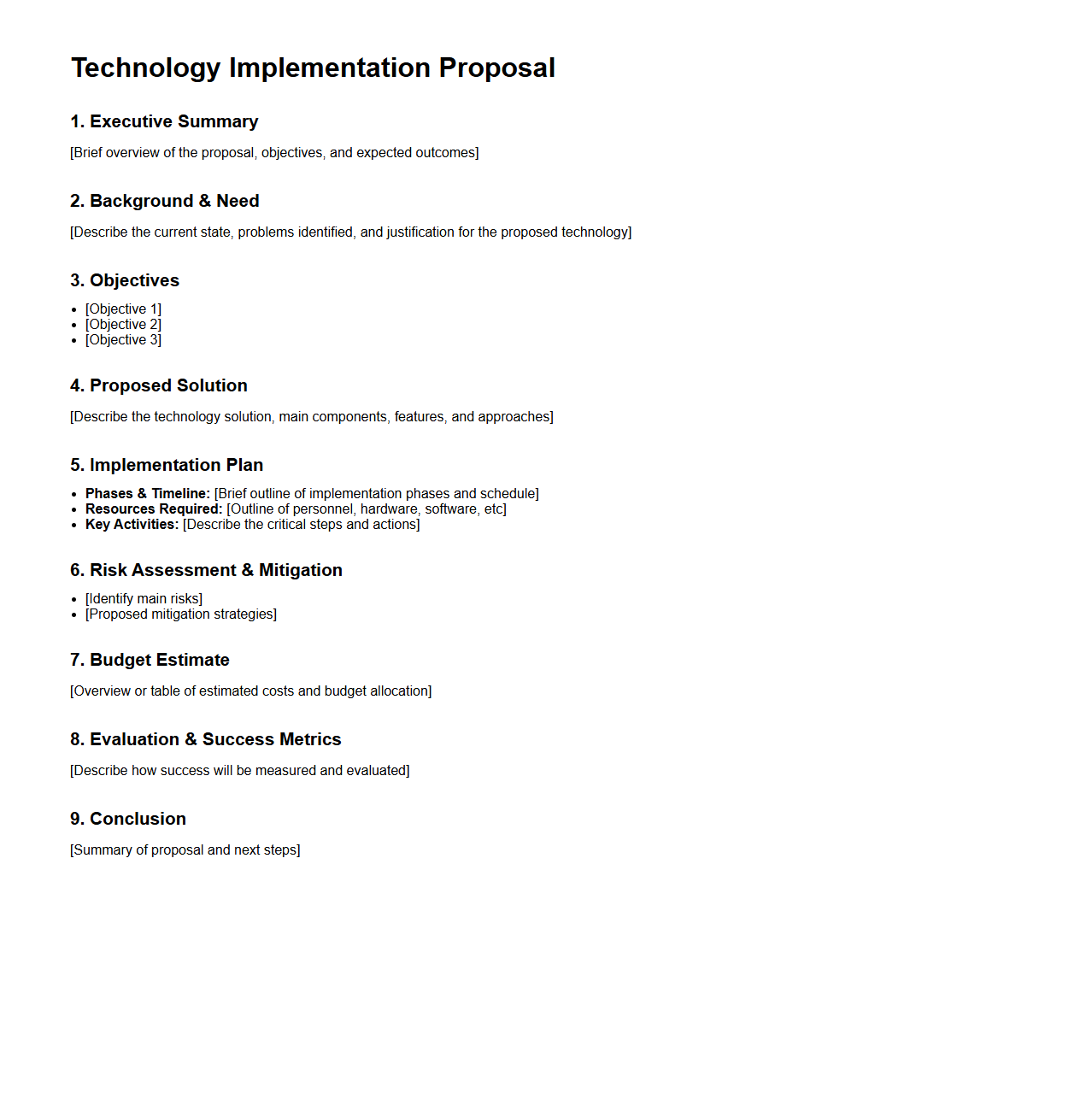 Empty Technology Implementation Proposal Format