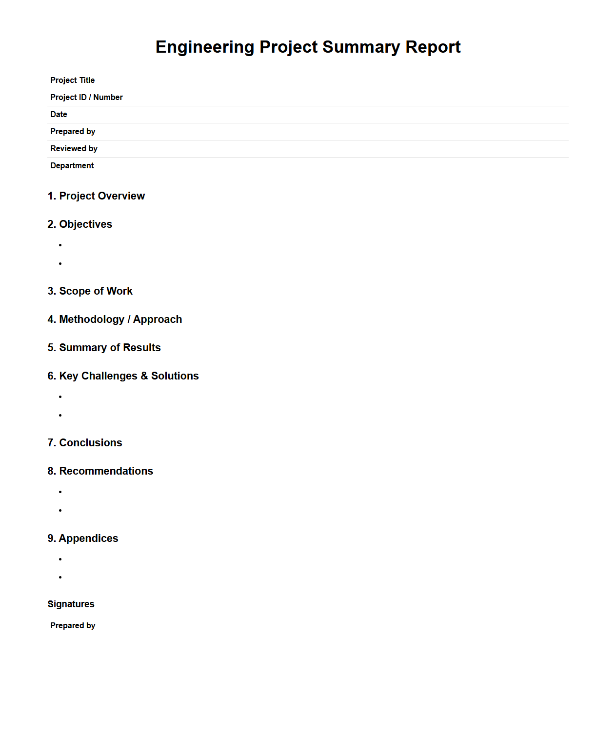 Engineering Project Summary Report Layout
