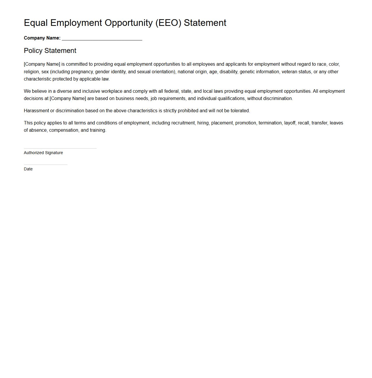 Equal Employment Opportunity Statement Format