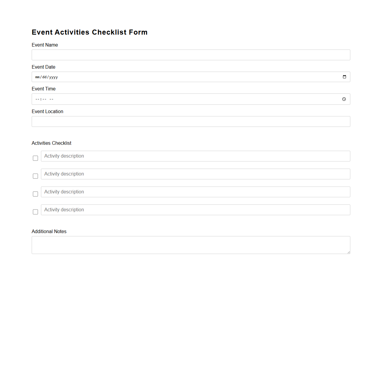 Event Activities Checklist Form