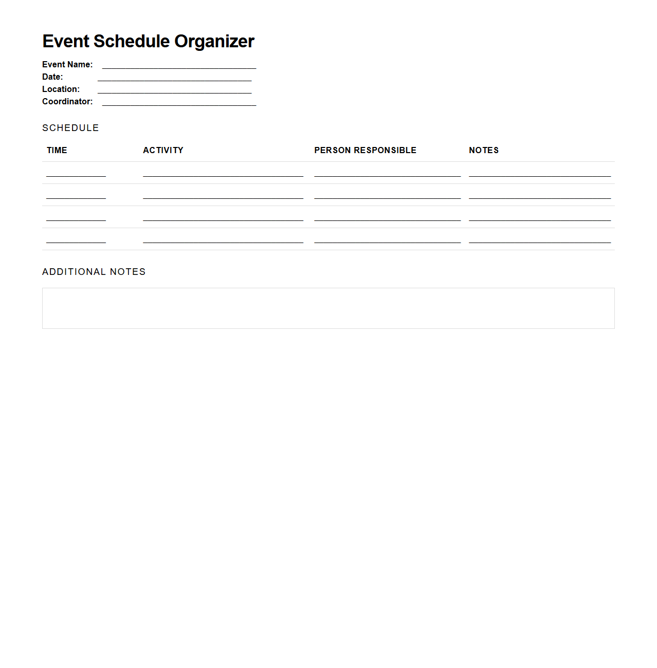Event Schedule Organizer Template