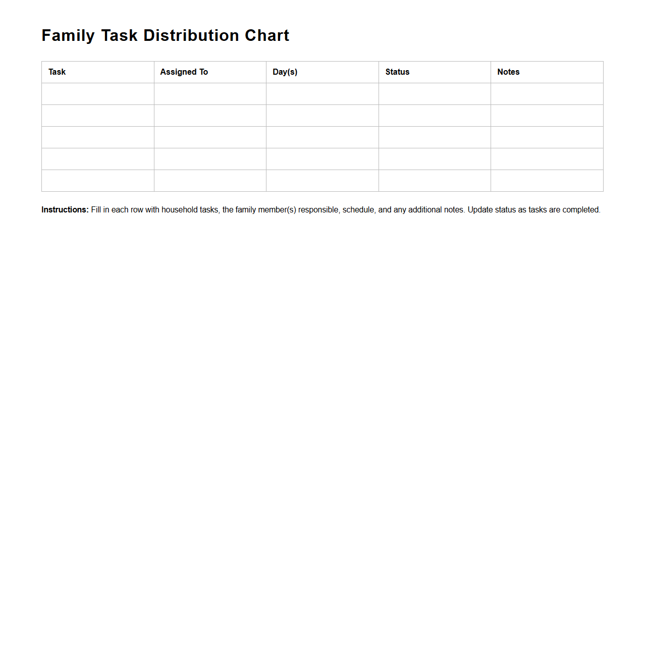 Family Task Distribution Chart Template
