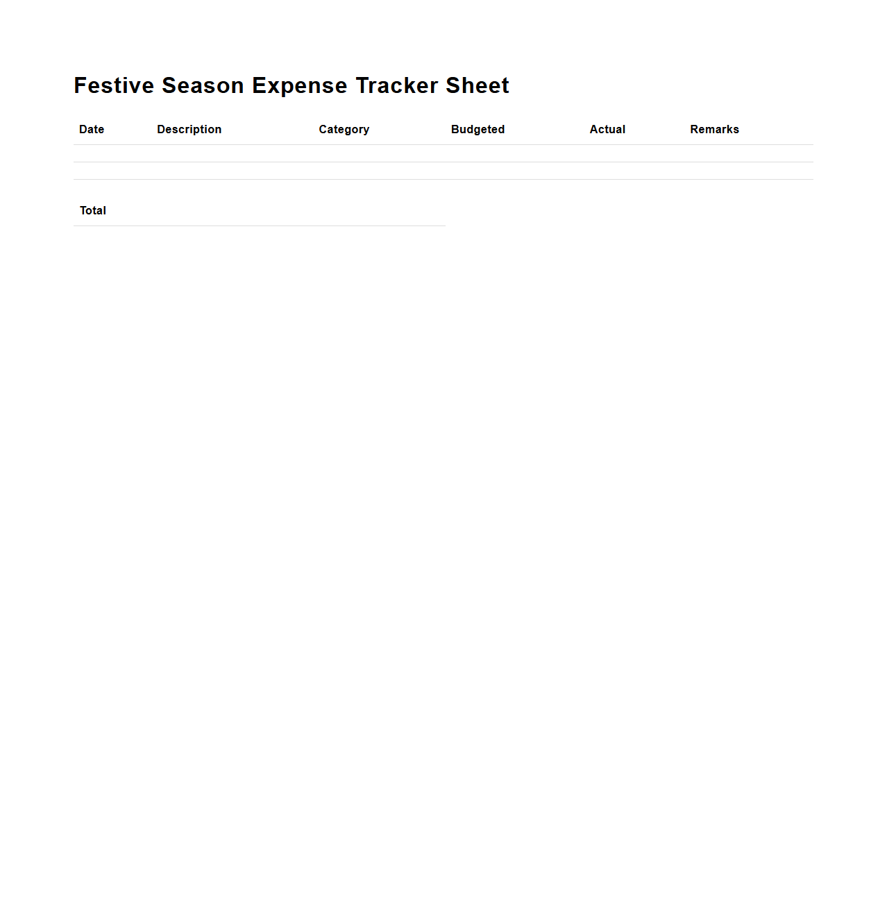 Festive Season Expense Tracker Sheet
