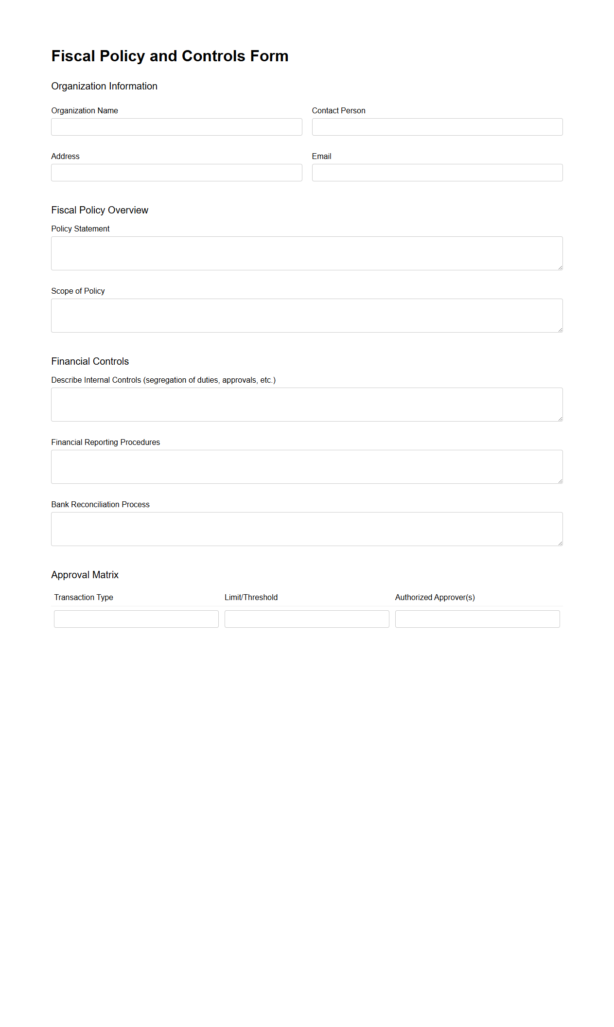 Fiscal Policy and Controls Form Template