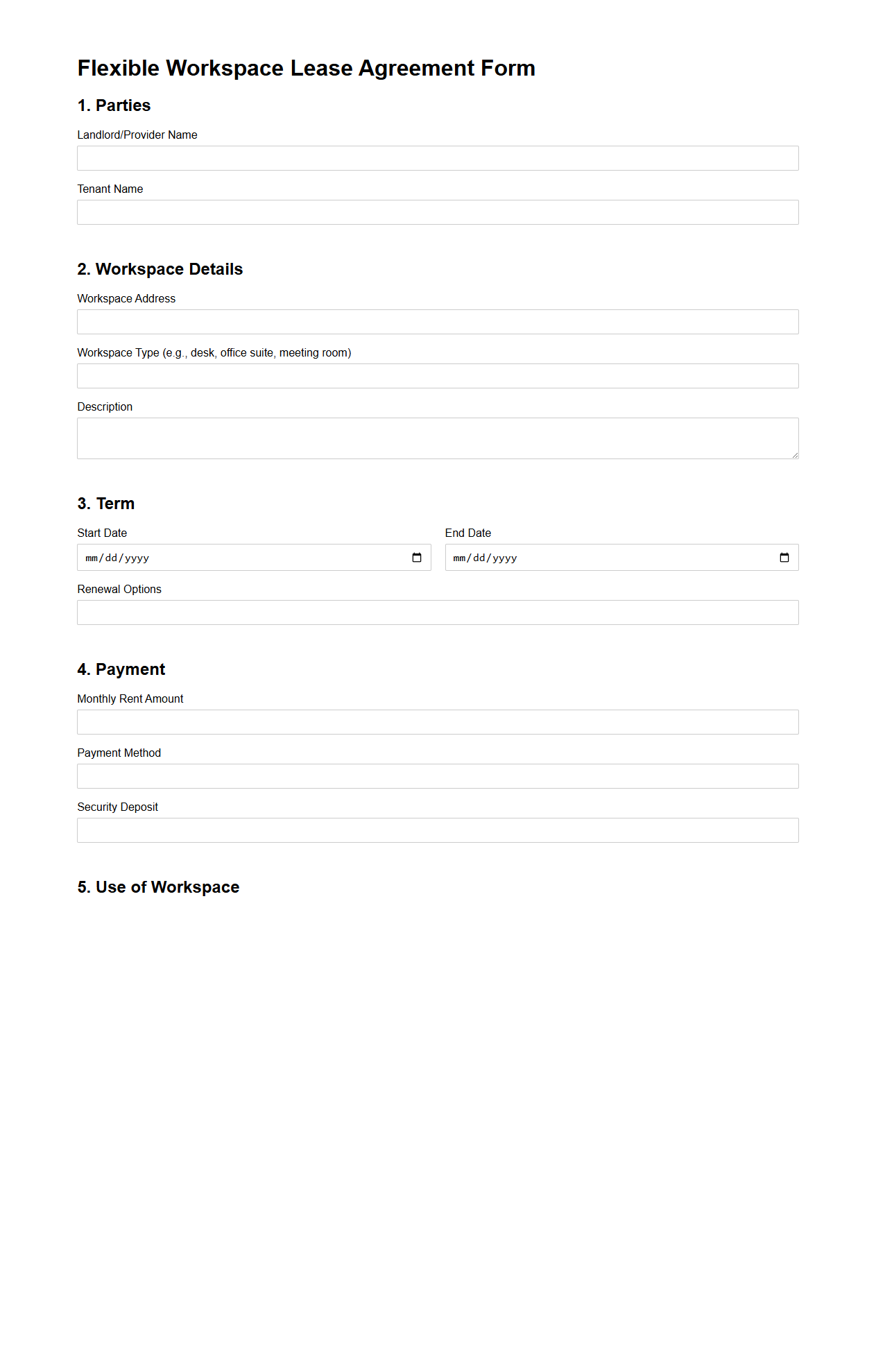 Flexible Workspace Lease Agreement Form