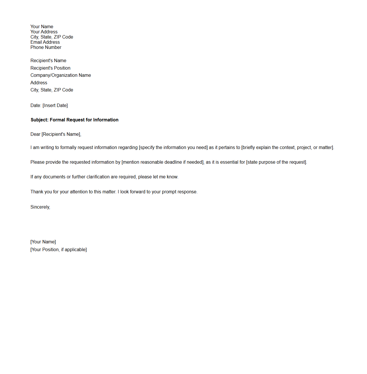 Formal Information Request Letter Format