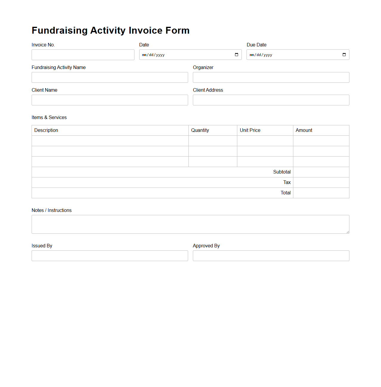 Fundraising Activity Invoice Form
