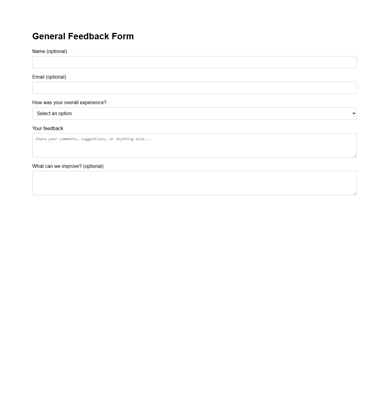 General Feedback Form for Customers
