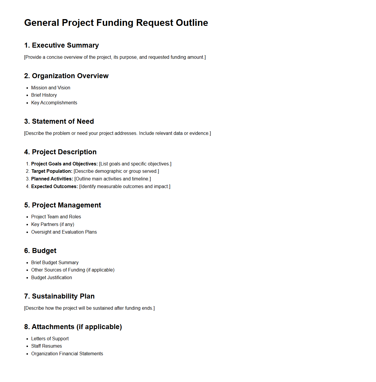General Project Funding Request Outline