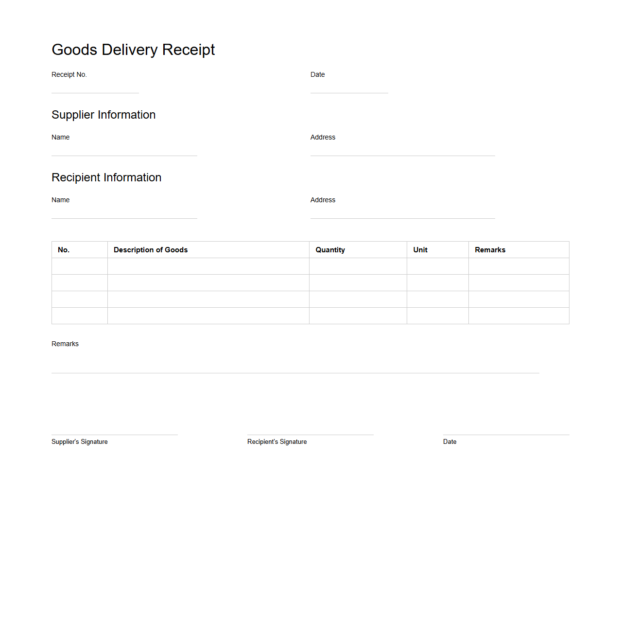 Goods Delivery Receipt Template