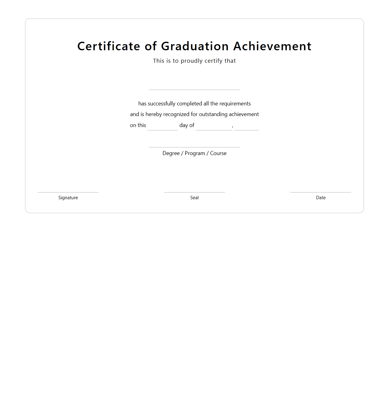 Graduation Achievement Certificate Template